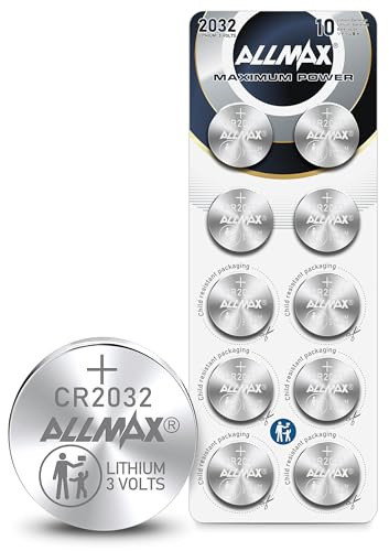Allmax CR2032 Maxiumum Power Lithium Coin Batteries (10 Count) – 3V | 10-Year Shelf Life • Leakproof • Longest Lasting • Maximum Performance • Perfect for Key Fobs