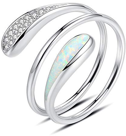 VIKI LYNN Opal Spirale Ringe für Damen, 925 Sterling Silber Offener Opal Helix Stapelring mit 18 K Weißgold vergoldet Cubic Zirkonia