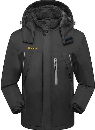 GEMYSE Herren wasserdichte Winterjacke ohne Reißverschluss(Eisengrau,L)