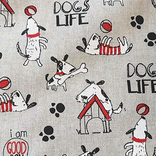 Stoff Meterware Baumwolle natur Hunde schwarz weiß rot pflegeleicht Dekostoff Vorhangstoff Leinenoptik Meterpreis
