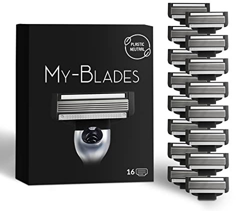 My-Blades® Rasierklingen kompatibel mit Gillette Mach3, Plastikneutral, 16 Ersatzklingen für Nassrasierer mit 5-fach Klinge