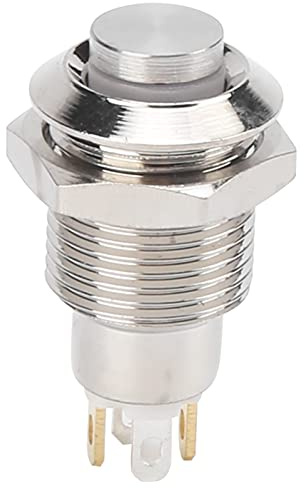 Fafeicy Interruptor de botón pulsador de metal con pestillo, 10 mm Interruptor de botón metálico de 3 V Interruptor de arranque con bloqueo automático impermeable con luz(azul), Interruptor De