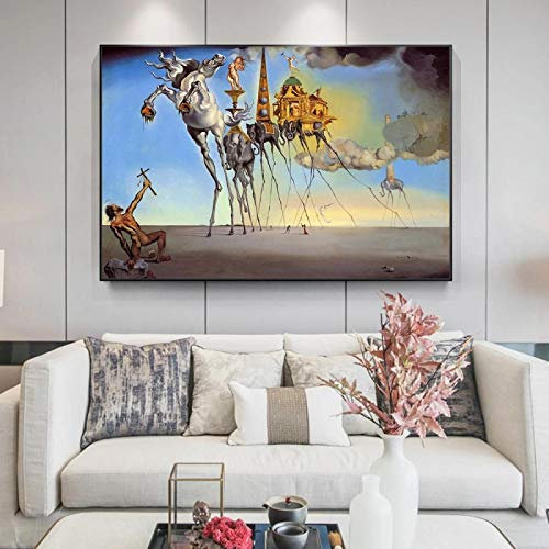 Salvador Dali Berühmte Leinwand Gemälde an der Wand Kunst Poster und Drucke Die Versuchung des Heiligen Antonius Klassisches Bild 50x75cm Innenrahmen