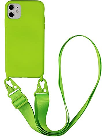 Handykette Handyhülle kompatibel mit iPhone XR Necklace Hülle Nylon Schultergurt Weich Silikon TPU Cover mit Kordel zum Umhängen Schutzhülle mit Stylische Band Case für iPhone XR, Leuchtendes Grün
