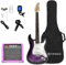Purple Electric Guitar Beginner Kit Full Size 39 Inch Set Includes Tremolo Guitar, 20W Amplifier 2 Picks, Shoulder Strap, Tuner, Bag Case