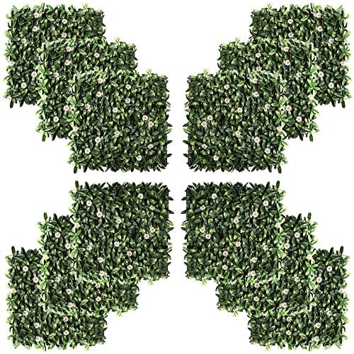 Outsunny 12 Stück künstliches Pflanzenwand Hecke 50x50 cm UV-Schutz Sichtschutz Rhododendronblätter Design Heckenpflanze für Garten Outdoor Dekor