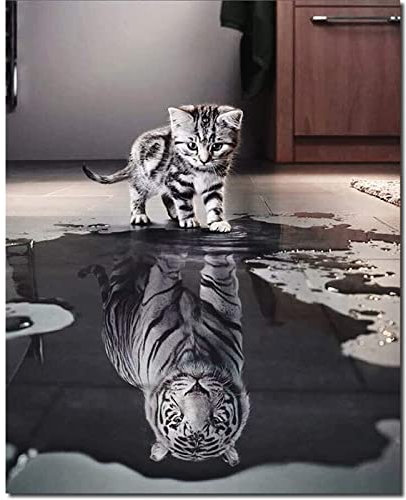 Fuumuui Peinture par Numéros Adultes et Enfants Débutants avec Pinceaux et Peintures Acryliques 40 x 50 cm - Animaux, Chat et Tigre