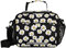 Fiambrera para niños con aislamiento para la escuela, patrón floral, manzanilla, margaritas, flores, chicas, lonchera con correa para el hombro, color blanco y negro