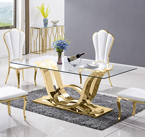 Bador Decoration Design Esstisch Edelstahl Tempered Glas Tisch Esszimmer Tisch Gold 180x90 cm