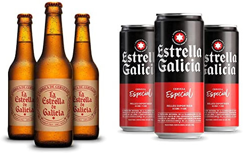 Estrella Galicia Especial y La Estrella de Galicia - Pack Combinado de Cerveza Estrella Galicia Especial de 24 Latas x 33 cl, Alc 5,5% Vol y La Estrella de Galicia de 24 Botellas x 33 cl, Alc 4,7% Vol