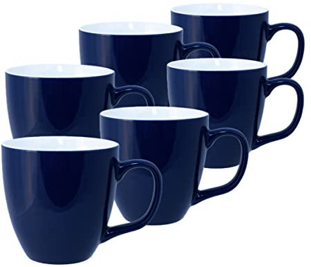 Mahlwerck Jumbotasse, Kaffeetasse oder Teetasse absolut kratzfest, spülmaschinenfest, Porzellan Tasse mit Henkel, Ocean Blue, blau 400-450 ml, 6er Set