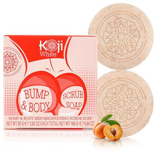 Koji White Kojic Acid Bump Eraser Body Scrub Soap for Exfoliation Butt, Elbow, Underarm with Glutathione, Coenzyme Q10, Skin Brightening for Fade Dark Spots, Fine Lines and Wrinkles, 2.82 oz (2 Bars)