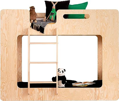 KidooCrafts - Cube Etagenbett für Kinder, Montessori- ausbett, Etagenbett aus Holz, handgefertigtes Bett für Kleinkinder, Kinderhausbett, Holzhausbett Weiß Right 100x200cm