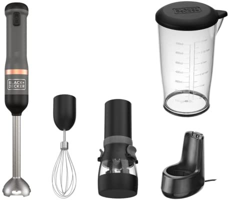 Lot de BLACK+DECKER Robot de Cuisine Multifonction Sans Fil KitchenWand BCKM1011KGF-QW + BLACK+DECKER Fouet Accessoire BCKM101WHFF-XJ + BLACK+DECKER Moulin à Poivre et Sel BCKM101SPFF-XJ