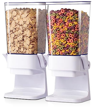 Zeadesign Cereal Dispenser Countertop 2Pc, Cereal Containers Storage, 5L Organization and Storage Containers for Kitchen, Dry Food Dispenser for Rice, Grains, Nuts, Snack,Oatmeal, Pet food, White