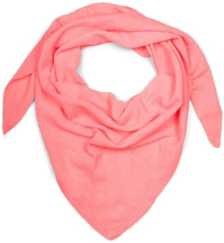 styleBREAKER Damen Musselin Dreieckstuch aus 100% Baumwolle | Weiches und leichtes Halstuch für Damen Unifarben | Stylisches Tuch für jede Jahreszeit - Made in Italy, 196 x 84 cm, Farbe:Neonkoralle
