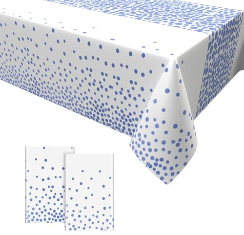 2PCS Geburtstag Tischdecken Blau Weiß,Blau Dot Konfetti Party Tischdecken wasserdichte Einweg Tischdecken für Picknick Baby Shower Weihnachten Geburtstag Dekorationen 137 * 274cm