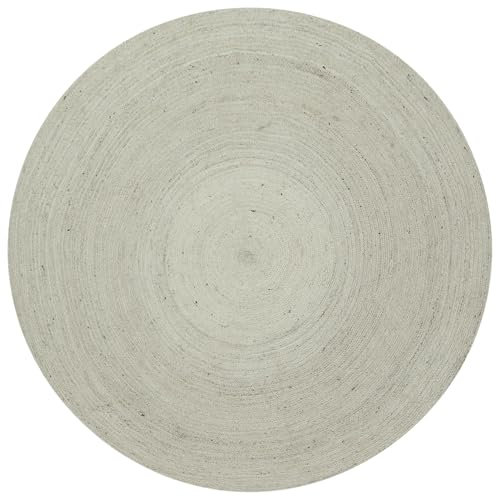 CASAVANI Circle Area Rug – 2,4 m, rund, weiß, natürliche Jutematte, geometrischer Kelim-Teppich, für drinnen und draußen, Flachgewebe, Teppiche für Schlafzimmer, Nachttisch, runder Esstisch, Flur und
