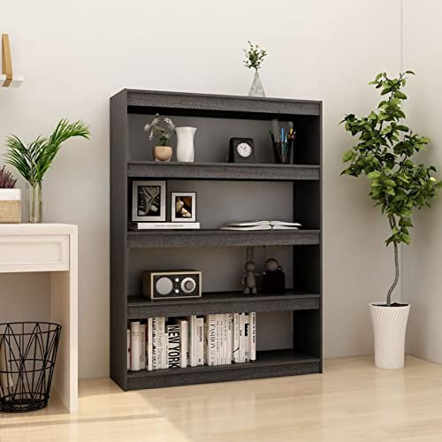 TANZEM Bücherregal/Raumteiler, Raumteiler Regal, Standregal, Bookcase, Bücherwand, Büroregal, Regalbrett, Grau 100x30x135,5cm Kiefer Massivholz