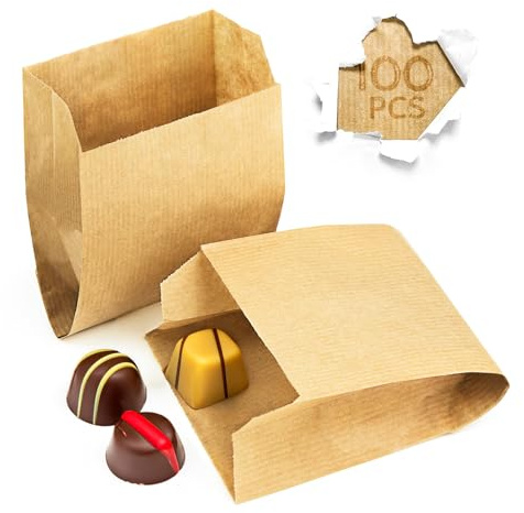 Majillux 100 Kraftpapiertüten 9 x 11 x 5 cm Für Süßigkeiten Und Kleinteile | Kleines Format | 5 cm Seitenfalte | Für Lebensmittel | Für Bonbons, Nüsse, Schmuck Und Kleinteile | Ohne Henkel