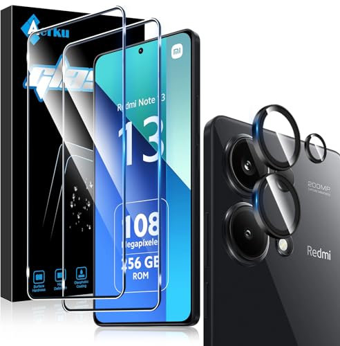 Aerku Verre Trempé pour Xiaomi Redmi Note 13 4G avec Caméra Arrière Protecteur [2+1 Pièces], Protection Objectif Caméra Individuel pour Tout Coque，Dureté 9H HD Glass Film de Protection d’écran