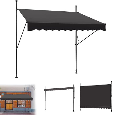 CEEDIR Klemmmarkise mit Handkurbel 200cm breit Balkonmarkise Verstellbar ohne Bohren Sonnenschutz UV-beständig Wasserabweisend Markise Terrassenüberdachung für Terrasse Balkon, 200x120cm Anthrazit