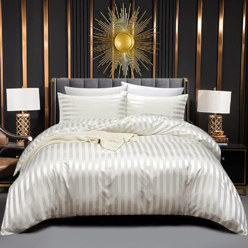 Juego de Funda Nordica Saten Blanca Cama 135/150 240x220 Sábanas de Seda Satinada de Brillo Lustroso Juego de Funda de Edredón y Fundas Almohada (50x75cm)