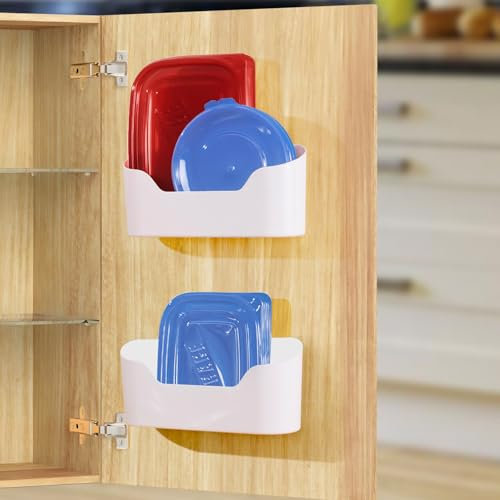 ROLIZOE 2 Pack No Drilling Adhesive Over Door Organizer - Cabinet Lid Organizer Bin Holder Caddy for Kitchen Bathroom