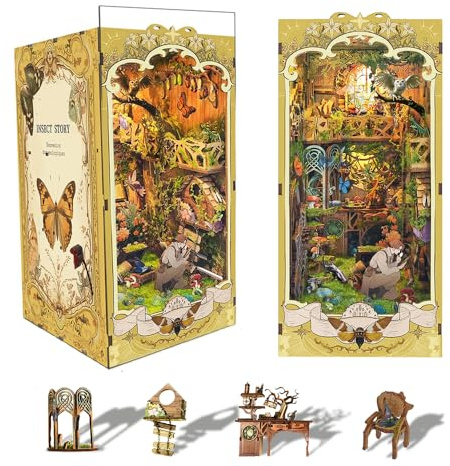 STRUCWOOD The Records of Insects Book Nook Kit For Adults LED Miniature Booknook Kit 3D Wooden Puzzle Toy For Teenagers Prefect Gift