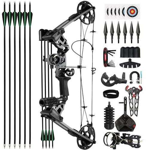 NorthSpoor Compound Bow and Arrow Set, Adjustable Hunting Compound Bow Set Drawing Weight 0-70lbs, 320fps with Complete Accessories, Suitable for Adults, Teenagers, Beginners, Outdoor Shooting