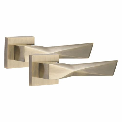 Golden Grace 1 Pair Modern Aura Design Antique Brass Premium Door Handles Square Rose