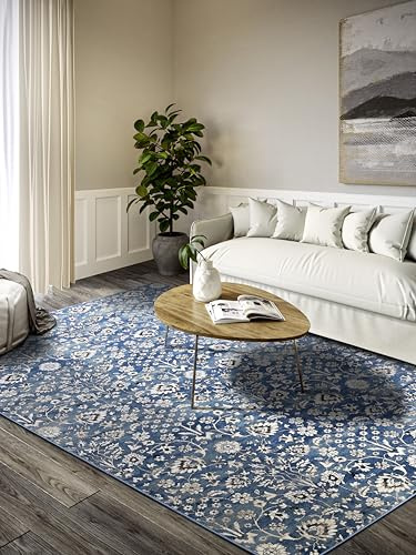 Villeroy & Boch Kurzflor Teppich Ernest - Klassischer Wohnzimmerteppich - Traditioneller Teppich für Wohnzimmer, Schlafzimmer, Esszimmer, Flur, Küche – Blau Creme, 200x280cm