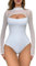 EVELIFE Women's Bodysuit Sexy Long Sleeve Cut out Top Ladies Sheer Mesh Turtle Neck Stretchy Basic Leotard(White,L)