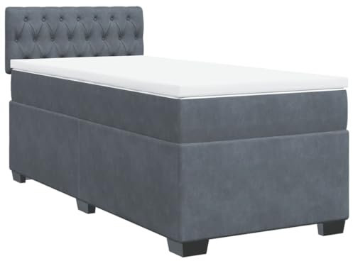vidaXL Boxspringbett, Polsterbett Bett mit Matratze LED, Bettgestell mit Kopfteil Lattenrost, Einzelbett für Schlafzimmer, Dunkelgrau 80x200cm Samt