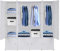 Bonnlo Kleiderschrank aus Kunststoff, DIY Regalsystem, Tragbarer Garderobenschrank, Regal mit Türen, Steckregal 16 Würfel, mit 3 Kleiderstange, Weiß, 142x47x142cm