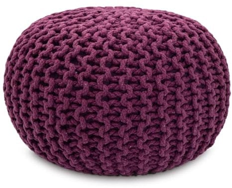 Amago home Strickhocker Pouf Ø45 o. 55cm Bodenkissen Sitzpouf XXL Baumwolle nachhaltig Größe ø 55 cm, Farbe violett