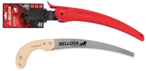 Bellota 450MC13 - Serrucho de poda León con hoja curva de 13, dentado japonés y mango de madera curvo. Incluye funda