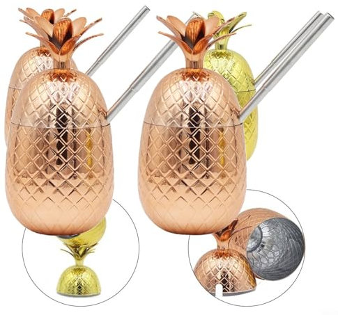 HpLive Ananas-Cocktailbecher, Kupfer-Kunststoff-Früchte, Schnabelbecher für Party-Dekoration, Hawaii-Partys