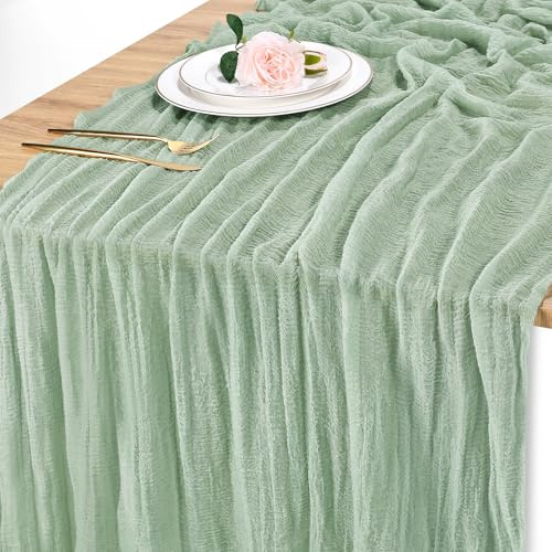 Käsetuch Tischläufer -80*300CM Grün Boho Gaze Käsetuch Tischläufer für Babydusche Dekoration Hochzeit Party Sommer Garten Bauernhof Tisch Läufe
