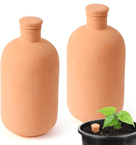 2 große Pflanzen-Bewässerungskugeln, 25,4 x 12,7 x 12,7 cm, Terrakotta-Bewässerungstopf, selbstbewässernder Pflanzgefäß, Terrakotta, Ton, Bewässerungsspikes für Innen- und Außenbereich, große