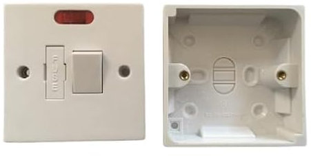 Mr.Gadget's Solutions White 13A Switched Fused Spur with Neon Indicator, 25mm Back Box Pattress High-Safety Electrical Power Connection Easy Installation