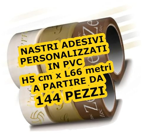 144 Pezzi Nastro Adesivo Personalizzato H 5 cm x L 66 metri in PVC Imballaggio con Logo e Nome Personalizzabile - Nastri Adesivi resistenti in PVC