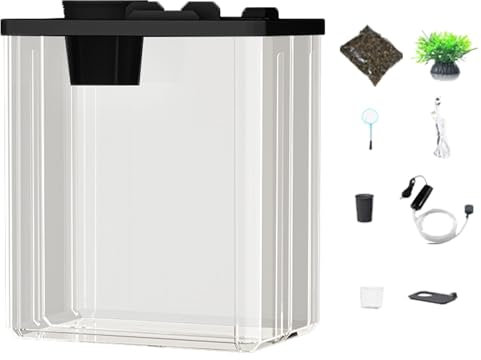 Aquarium en Acrylique Betta avec Pompe à Air et Lumière d'Ambiance - Compact Moderne avec Fleurs Artificielles pour Petits Poissons et Crevettes