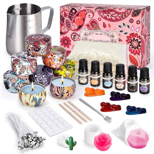 BuzzoXerex Kerzen Selber Machen Set, DIY Kerzenherstellung Kit, 8 Duftkerze Weihnachten Geschenkset mit 6 Ätherische Öle, 480g Sojawachs, Kerzendochte, Kerzen Gießen, Farbstoffen, Wachsschmelztiegel