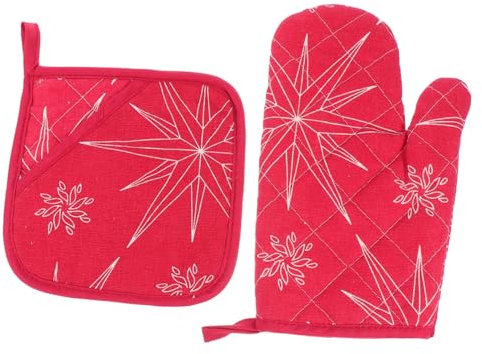 RORPOIR Set of Oven Mitts Hot Pads Christmas Pattern Heat Resistant Kitchen Mittens Pad for Cooking