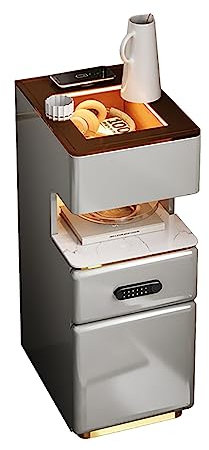Smart Nightstand with Fingerprint Lock Drawer and Wireless Charging Station White Bedside Table for Bedroom and Living Room (Beige 30 Size)