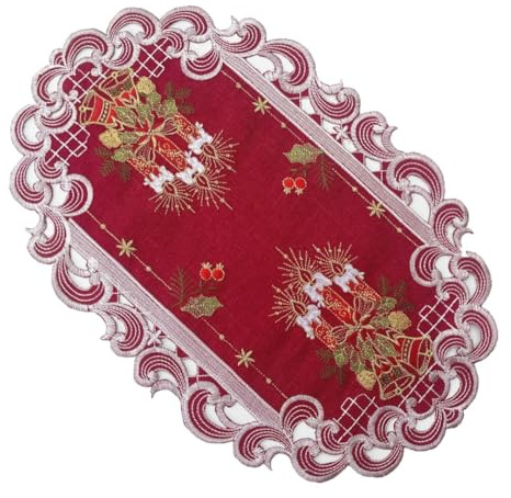 Rote Eleganz Weihnachtsdecke Tischläufer Tischdecke Mitteldecke Tischband Bestickt (ca. 30x45 cm)