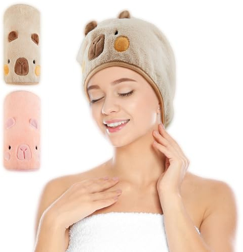 Tatuo 2 Stück Mikrofaser Haartuchwickel Absorbierender Haartuch Schnelltrocknend Haarturban Anti Frizz Haarhandtuch Haartrockentuch für Frauen(Rosa, Braun,Wasserschwein)