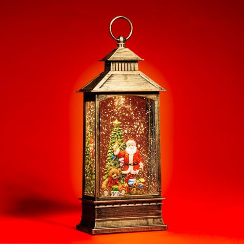 SIKORA WL09 LED Schneelaterne Wasserlaterne Klassisch XL Santa am Weihnachtsbaum antik mit aufwirbelnden Flocken und Musik