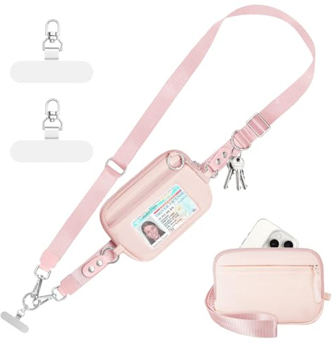 Tiostep Clip and Go Strap for Phone with Wallet Crossbody Phone Lanyard Adjustable and Detachable RFID Wristlet Wallet